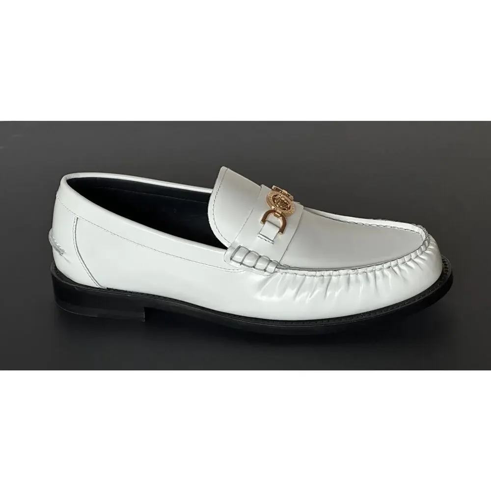 VERSACE Men's Medusa White Leather Loafers 9.5 US (42.5 Eu) 1013592 IT NIB $775